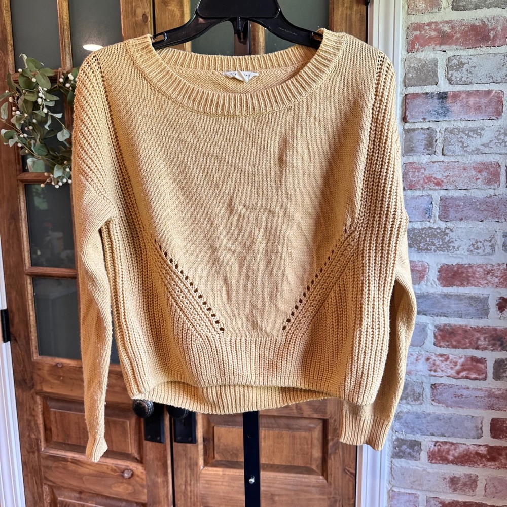 Aeropostale Sweater Women Yellow Pointelle Shaker Knit Long Sleeve Minimalist M